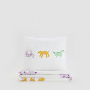 Reserved - Set lenjerie de pat din bumbac, cu model - Multicolor