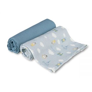 Set 2 museline Canpol babies pentru infasare nou-nascuti 70x70 cm Bonjour Paris 26901 Blue