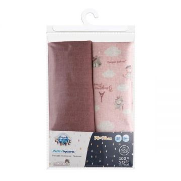 Set 2 museline Canpol babies pentru infasare nou-nascuti 70x70 cm Bonjour Paris 26901 Pink