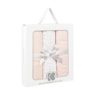 Set 3 paturici din muselina Kikkaboo 100x100 cm Confetti Pink