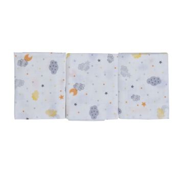 Set 3 paturici muselina din bumbac organic Nichiduta 90x90cm Grey clouds