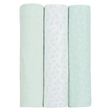 Set 3 scutece muselina Kikka Boo 100 x 100 cm Leaves Mint