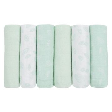 Set 6 scutece muselina Kikka Boo 30 x 30 cm Dots Leaves Mint