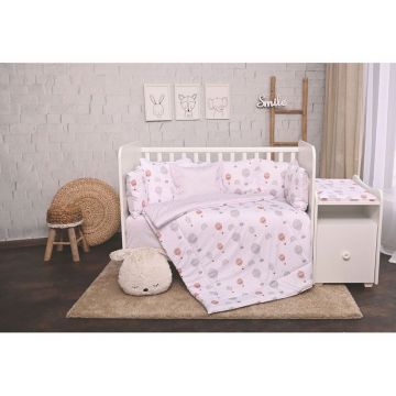Set lenjerie de pat Lorelli Lilli Ranforce 60 x 120 Baloane gri 5 piese