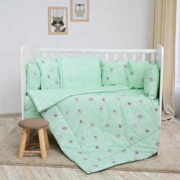 Set lenjerie pat 8 piese 70x140 cm bumbac ranforce Friends Green