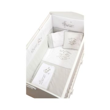 Set lenjerie pentru patut bebe 9 piese Baby Cotton Alb / Albastru, 80 x 130 cm