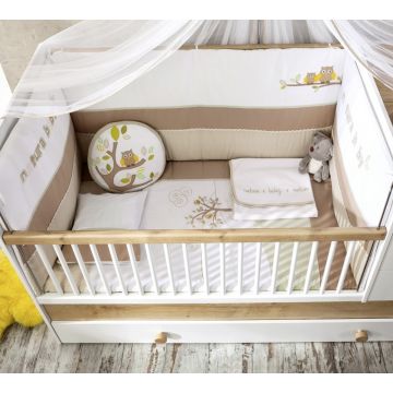 Set lenjerie pentru patut bebe 9 piese Natura Baby, 80 x 130 cm