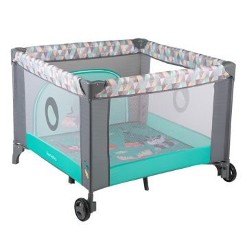 Tarc de joaca, Lionelo, Lene, Cu roti, Cu intrare laterala cu fermoar, 100 x 100 cm, Conform cu standardul europeane de securitate EN12227, Turquoise Scandi