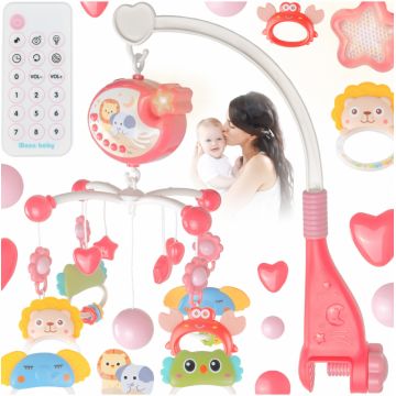 Carusel muzical pentru patut cu proiector si telecomanda Roz