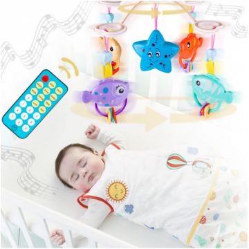 Carusel muzical pentru patut cu telecomanda si proiector Blue