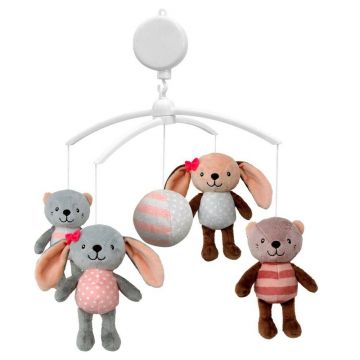 Carusel pentru patut Baby Mix cu 5 jucarii din plus Rabbit and friends