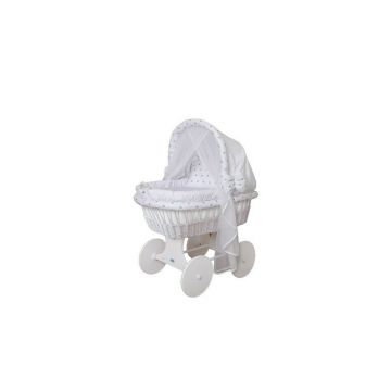 Cosulet din rachita, pentru bebe, cu saltea, patura 80 x 80 cm, baldachin, perna, Waldin, Alb, 8s1