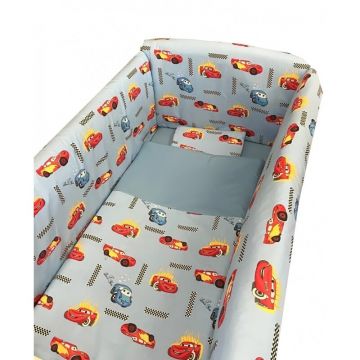 Lenjerie de patut bebelusi 140x70 cm cu aparatori Maxi Cars