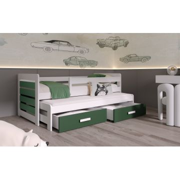 Pat suprapus din lemn de pin si pal, cu 2 sertare pentru copii, Foden II, 200 x 90 cm