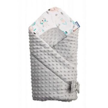Paturica nou-nascut Sensillo Minky Wrap Animals Light Grey 80x80 cm