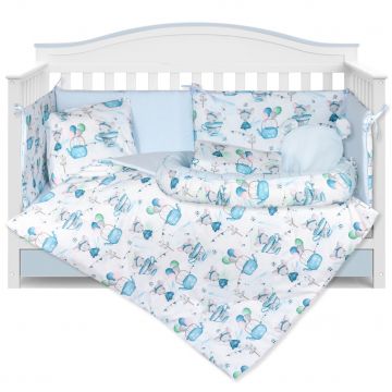 Set Lenjerie cu Baby Nest 9 piese 60/120 cm, bumbac 100%, Blue Mouse - Blue Sky