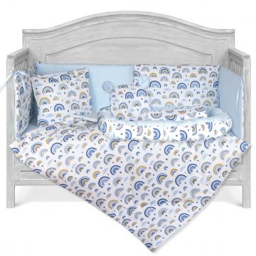 Set Lenjerie cu Baby Nest 9 piese 60/120 cm, bumbac 100%, Blue Rainbow, Blue Coral