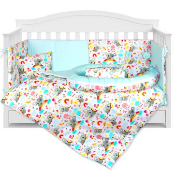 Set Lenjerie cu Baby Nest 9 piese 60/120 cm, bumbac 100%, Panda Family - Multicolor