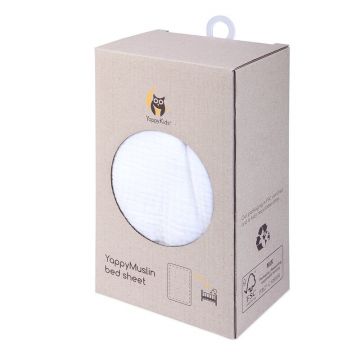 Cearceaf din muselina, Pentru patut de 120x60 cm, YappyKids, White