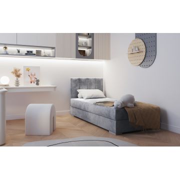 Pat rabatabil cu lada de depozitare, tapitat cu stofa, pentru copii Coimbra I, 200 x 90 cm