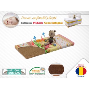 Saltea MyKids Fibra De Cocos Integral 120x60x12 Husa Bumbac Imprimat