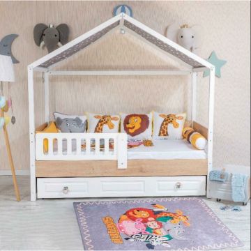 Set Lenjerie MyKids Montessori 8 Piese PS110 95x195 cm + Covoras Mykids Carpet VP26 160x100 cm