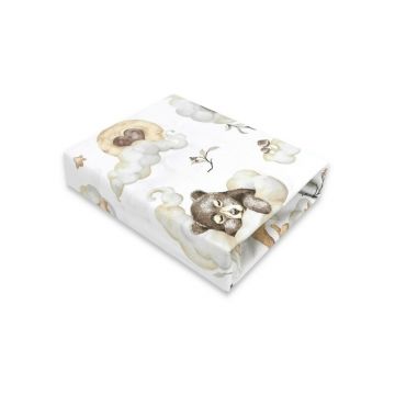 Cearceaf cu elastic, Qmini, Pentru patut co-sleeper, Theo, Dimensiune 85 x 46 cm, Din bumbac certificat Oeko Tex Standard 100, Teddy Bear and Friends Beige