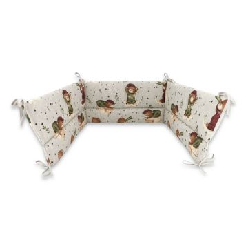MimiNu - Aparatoare pentru patut 120x60 cm, Din bumbac certificat Oeko Tex Standard 100, 180x30 cm, Cu panglici, Teddy Bear On Moon