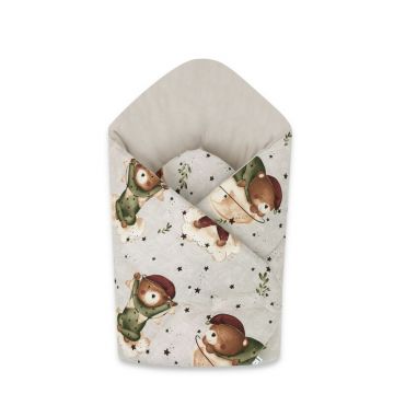 MimiNu - Paturica de infasat cu doua fete, Cu multiple utilizari, Cu inchidere arici velcro, Dimensiune 75x75 cm, Din bumbac certificat Oeko Tex Standard 100, Teddy Bear On Moon