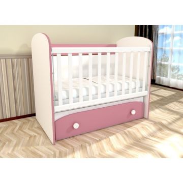 MyKids - Patut cu sistem de leganare cu sertar Diana 1, 120x60 cm, Alb/Roz