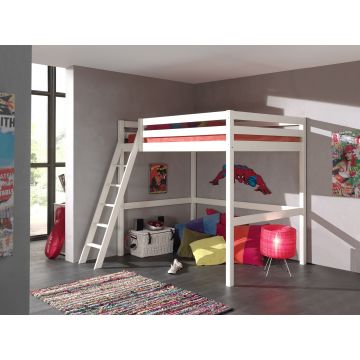 Pat etajat din lemn de pin pentru copii si tineret Pino Mezzanine II Alb-200 x 140 cm