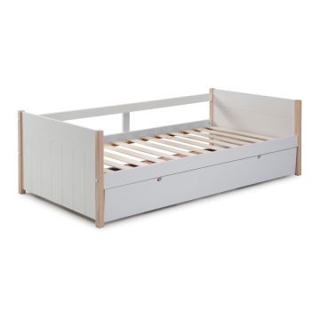 Pat pentru copii alb/natural cu extensie suplimentară din lemn masiv de pin 90x190 cm Kiara – Marckeric