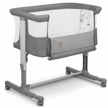 Patut co-sleeper, Lionelo, Aurora, 3 in 1, Cu leganare si setare unghiulara, Include saltea cu densitate T25 si geanta transport, Reglabil in 5 pozitii pe inaltime, Pana la 9 kg, 0 luni+, 85x60x66 cm, Conform cu EN 1130:2019+AC:2020, EN 16890:2, Gri