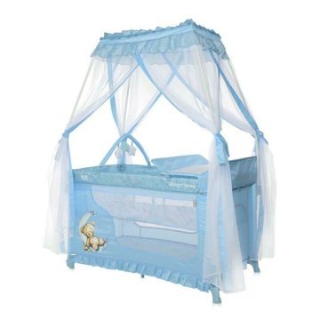 Patut pliabil stil baldachin Magic Sleep, cu accesorii, Blue Moon Sleeping Bear