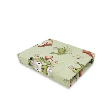 Cearceaf cu elastic, Qmini, Pentru patut co-sleeper, Leonie, Dimensiune 83 x 50 cm, Din bumbac certificat Oeko Tex Standard 100, Frogs