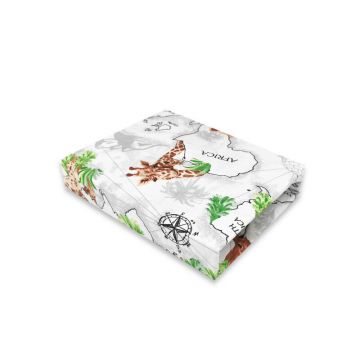 Qmini - Cearceaf cu elastic pentru patut co-sleeper, Timon, Dimensiune 87 x 51 cm, Din bumbac certificat Oeko Tex Standard 100, The continents