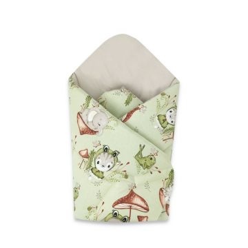Qmini - Paturica de infasat cu doua fete, Cu multiple utilizari, Cu inchidere arici velcro, Dimensiune 75x75 cm, Din bumbac certificat Oeko Tex Standard 100, Frogs