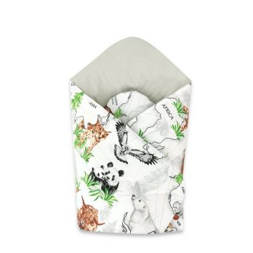 Qmini - Paturica de infasat cu doua fete, Cu multiple utilizari, Cu inchidere arici velcro, Dimensiune 75x75 cm, Din bumbac certificat Oeko Tex Standard 100, The continents