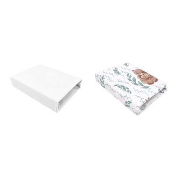 Set 2 cearceafuri cu elastic, MimiNu, Pentru patut leagan sau patut co-sleeper, 90x50 cm, Din bumbac, Material certificat Oeko Tex Standard 100, White and Lulu Natural