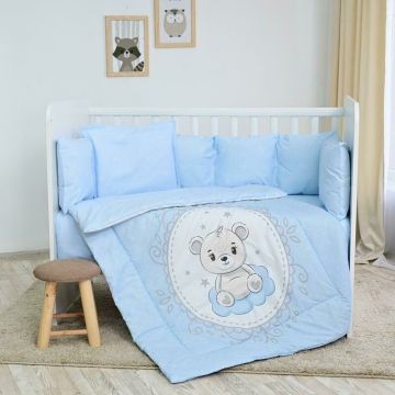 Set lenjerie pat 7 piese Lily, bumbac ranforce, Little Bear Blue