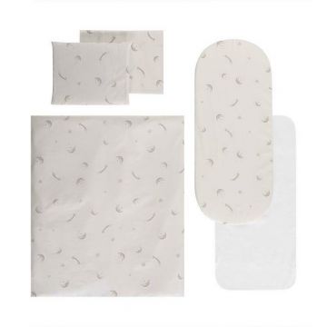 Set lenjerie pentru carucior, cu protectie impermeabila, 7 piese, Comets Beige
