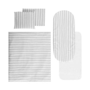 Set lenjerie pentru carucior, cu protectie impermeabila, 7 piese, Grey Striped