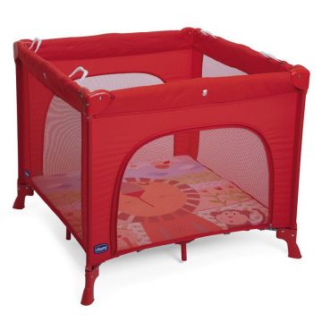 Tarc de joaca, Chicco, Pliabil, Include geanta de transport, Cu 4 manere pentru stabilitate, Cu deschidere laterala, Cu patura cu motive vesele, 89 x 89 x 102 cm, 0-48 luni, Rosu