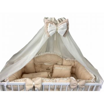 Lenjerie de pat 120x60 cm bebe cu baldachin si suport Ducesa bej LUX by Deseda