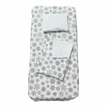 Set 3 piese paturica cu cearsaf si pernuta 140x70 cm Fulgi pe alb