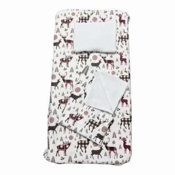 Set 3 piese paturica cu cearsaf si pernuta 140x70 cm Renii lui Mos Craciun