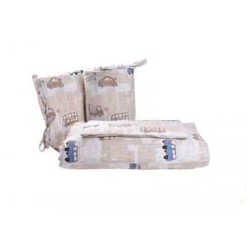 Set complet lenjerie si aparatori patut 120x60 cm model masinute