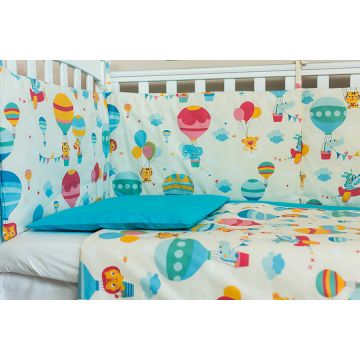 Set protectii patut Balonase spate turcoaz pentru patut 60 x 120 cm
