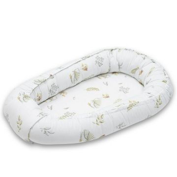 Baby Nest, New Baby, Multifunctional, Cu siret pentru ajustare, Din 100% bumbac, 88x50 cm, 0-3 luni, White Goose