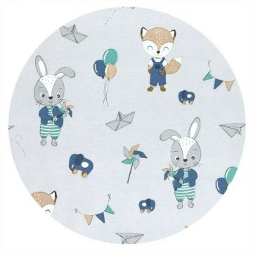 Cearceaf cu elastic Qmini pentru patut co-sleeper Theo 85x46 cm din bumbac Fox and Rabbit, Blue